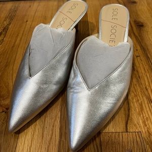 Sole Society Kitten Heels Heeled Mules Silver